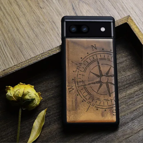 Vista 4 de Carveit Funda de madera para Pixel 6a [madera natural y TPU suave negro] a prueba de golpes, funda de madera única y elegante compatible con Google