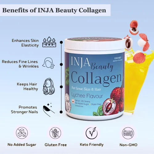 Vista 3 de INJA Wellness Beauty Marine Suplemento de colágeno para mujeres, hombres, vitamina C colágeno con formulación japonesa, articulaciones saludables