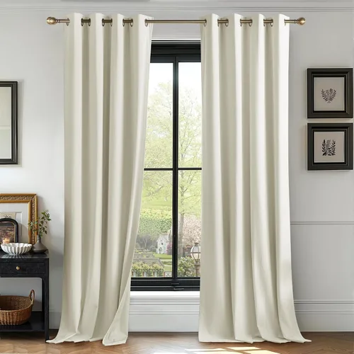 Vista 23 de RYB HOME Cortinas de terciopelo 100% opacas para sala de estar, cortinas de guardería con bloqueo de luz, 2 paneles, cortinas de ventana con Beige
