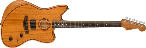 Vista 3 de Fender American Acoustasonic Jazzmaster - Guitarra eléctrica acústica de caoba, natural, diapasón de ébano, con bolsa de concierto