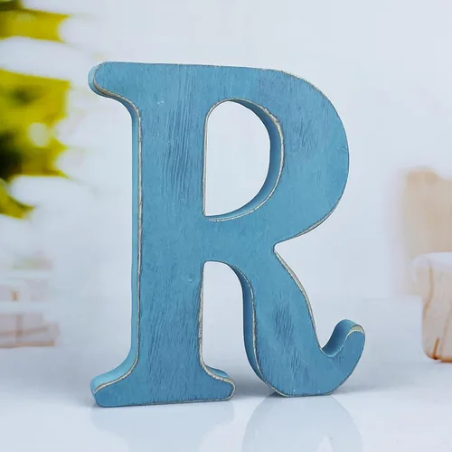 Vista 25 de Letras de madera azul rústica de 6 pulgadas, letras de madera sin terminar para pared, letras decorativas azules retro de pie, decoración de tablero