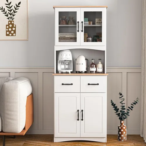 Vista 8 de 67" Kitchen Pantry Cabinet with Glass Doors & Drawers Adjustable Shelves, Anti-Tip Safety, Space-Saving for Small Kitchens, Easy-Clean, Perfect