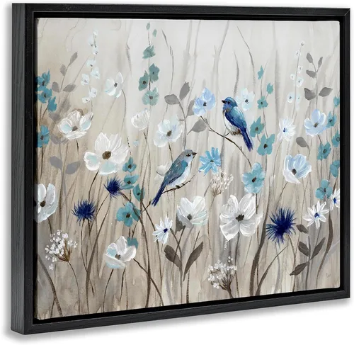 Vista 2 de Birds Floral Meadow Blossoms, 16 x 20 Inch Canvas in Floater Frame Stupell Industries · By Nan · Ready to hang once unboxed · Made in USA
