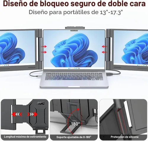 Vista 6 de AOC Extensor de pantalla para laptop de 14", monitor portátil para Gris