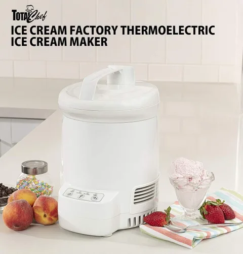 Vista 2 de Total Chef Ice Cream Factory - Máquina automática de helados eléctrica, 1.3 cuartos de galón (1.2 litros), color blanco, hace fácil yogur congelado