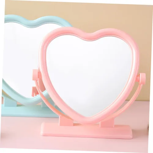 Vista 7 de Espejo de tocador de mesa en forma de corazón, espejo de doble cara para maquillaje, espejo de aumento portátil y giratorio para maquillaje