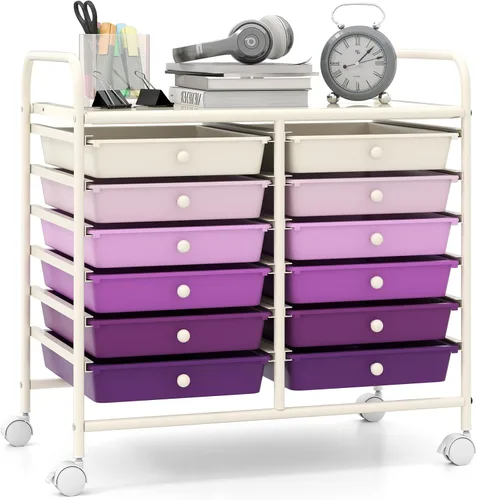 Vista 16 de Giantex Carrito con ruedas de 12 cajones, carrito de almacenamiento móvil con cajones, carrito organizador de aula para suministros escolares