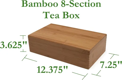 Vista 2 de Lipper International Caja de té de madera de bambú con 8 compartimentos, 12-3/8" x 7-3/8" x 3-3/5