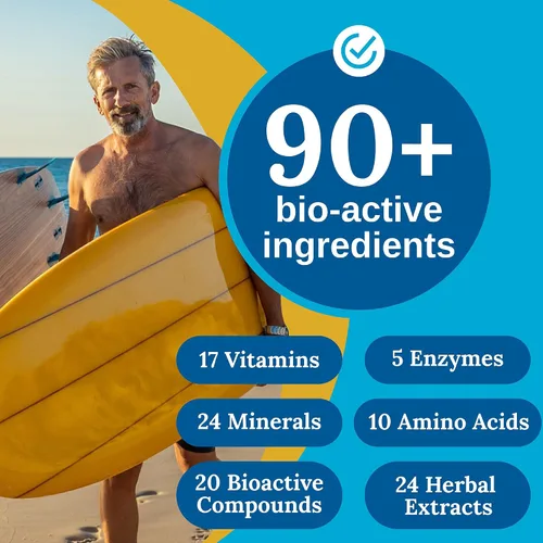 Vista 3 de Xtendlife Total Balance Multivitamínico prémium para hombre para la salud inmunológica, cardíaca, digestiva y celular, apoyo diario extra fuerte