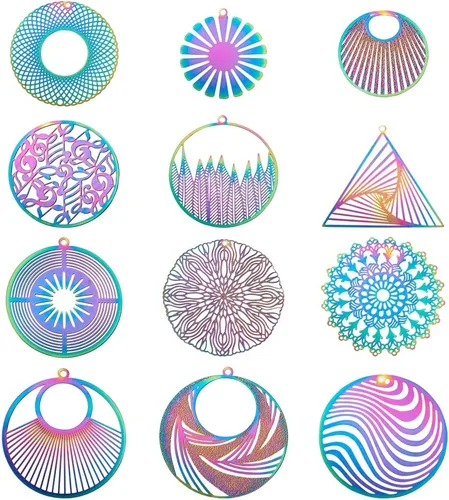 Vista 23 de FASHEWELRY 50 piezas de conectores de filigrana de mariposa de acero inoxidable, adornos de metal grabados con arco iris para fabricación de joyas