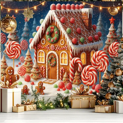 Vista 10 de HOMETITUTE Pancarta de Navidad de Papá Noel 8 x 6 pies Lista de Regalos Telón de Fondo Fiesta Navideña Fondo Árbol Muñeco de Nieve Bicicleta