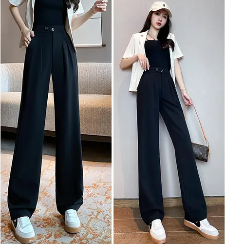 Vista 7 de LREUIP Emperament - Pantalones de traje para mujer cintura alta holgados rectos casuales ajustados pierna ancha vestido profesional