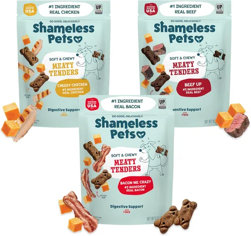 Vista 14 de Shameless Pets Golosinas suaves y masticables para perros, Bacon Me Crazy Meaty Tenders, 8 onzas, el tocino real es el primer ingrediente, sin