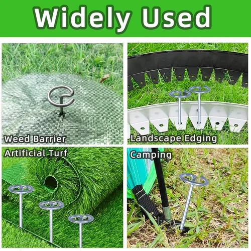 Vista 4 de Grapas circulares de 8 pulgadas para paisaje, 100 estacas de acero galvanizado de calibre 8 resistentes para jardinería al aire libre, barrera
