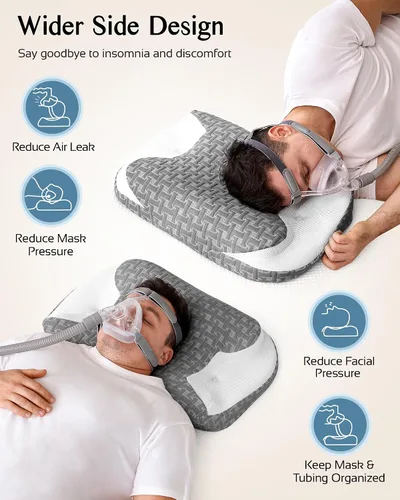 Vista 4 de Almohada para la apnea del sueño para usuarios de Cpap, almohadas ergonómicas ajustables de espuma viscoelástica para dormir de lado y espalda