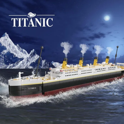 Vista 2 de NETEHU - Juego de bloques de construcción modelo Titanic Boat de 1465 piezas, modelo de crucero de ladrillos, juguetes educativos de bricolaje