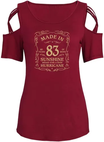 Vista 2 de Camisetas de manga corta con estampado de letras del sol de 40 cumpleaños para mujer, cuello redondo, informal, para mujer