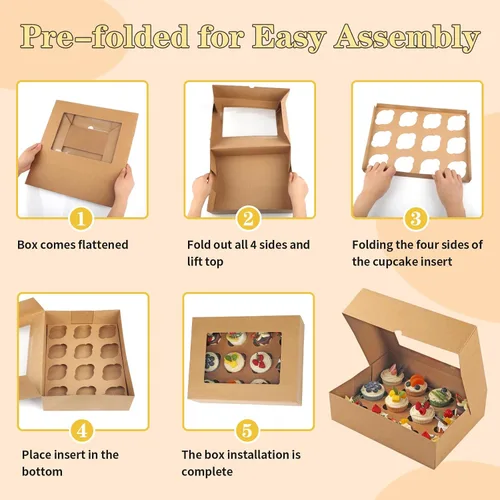 Vista 5 de Svalor Cajas para cupcakes, 12 unidades, paquete de 2 recipientes desechables para cupcakes, portador de cupcakes de grado alimenticio con ventana e