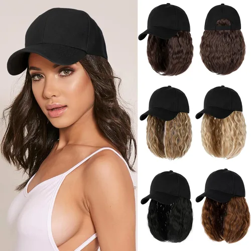 Vista 14 de Gorra de béisbol con extensiones de cabello, peluca ajustable, gorra corta y recta de 14 pulgadas, peluca sintética para mujer, rubio ceniza mezcla