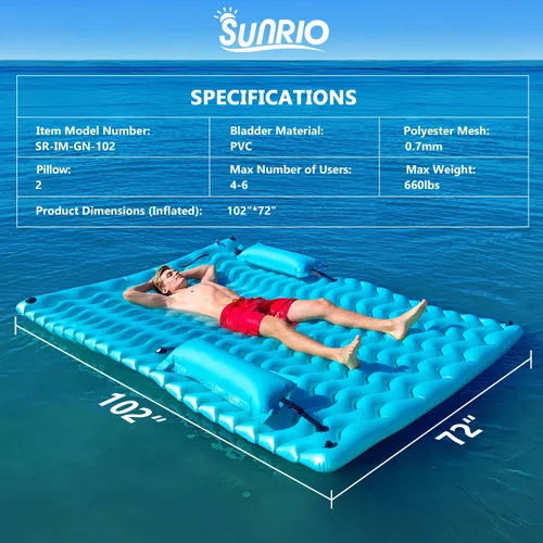 Vista 5 de Alfombra flotante inflable gigante mejorada 2025 - Flotador de piscina para adultos con hamaca para piscina, piscina, playa, lago para fiesta