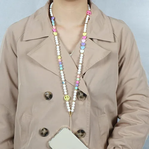 Vista 2 de Beaded Phone Charm Lanyard Strap Crossbody Fixed Beads Pearl Neck Chain