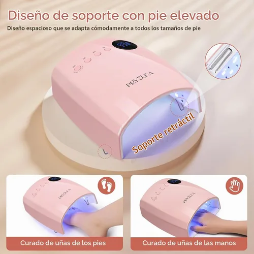 Vista 7 de Lámpara de uñas LED UV, luz UV inalámbrica de 72 W para uñas de gel con 45 Rosa