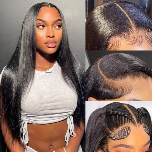 Vista 12 de 20 Pulgadas Pelucas de encaje frontal de cabello humano prearrancadas con cabello de bebé 200 de densidad Real cabello humano liso 13x4 HD Pelucas