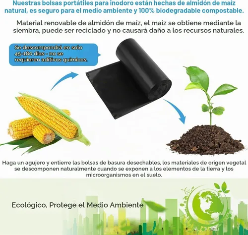 Vista 3 de 100 piezas de bolsas de inodoro portátiles para acampar, bolsas biodegradables para orinal portátil, bolsas de basura de 8 galones compostables