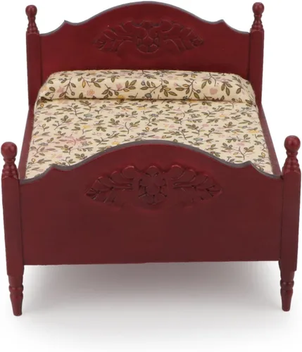 Vista 8 de Muebles en miniatura para casa de muñecas, cama de madera con tela, colchón y almohada, escala 1/12, decoración de muebles para casa de muñecas