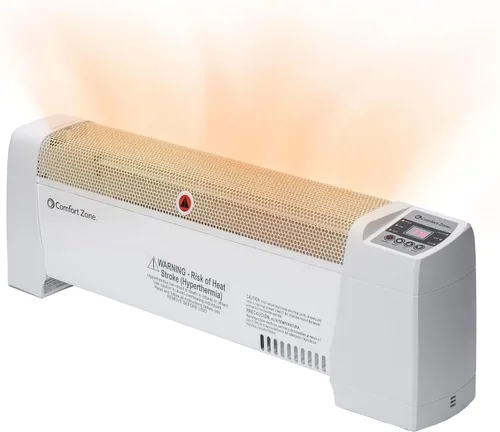 Vista 7 de Comfort Zone Calentador de espacio para zócalo con termostato digital, eléctrico, paneles finales a prueba de abolladuras, protección contra