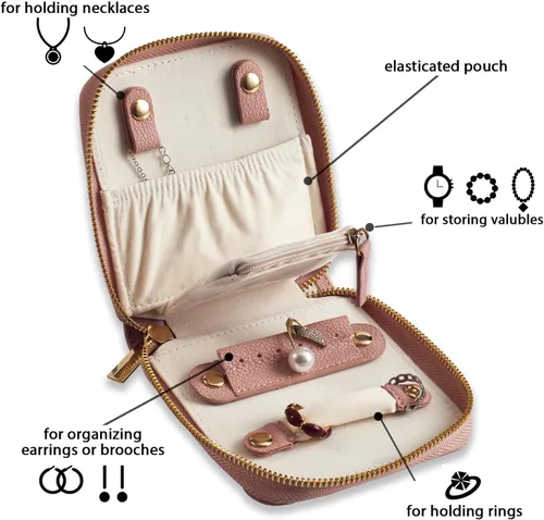Vista 3 de Estuche organizador de joyas de viaje, para collares, aretes, anillos, pulseras, artículos esenciales de viaje, bolsas de viaje portátiles de moda