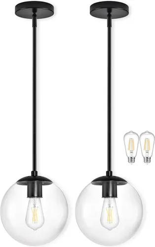 Vista 14 de Bagood Paquete de 2 lámparas colgantes de globo de 6 pulgadas, color dorado, luces colgantes de globo de mediados de siglo, luces colgantes de globo