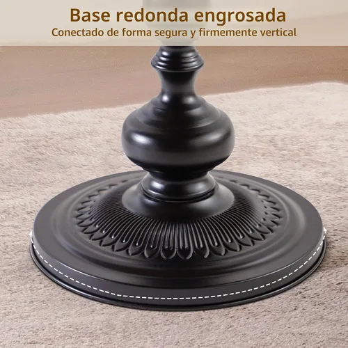Vista 8 de Framhose - Mesa auxiliar redonda, mesa auxiliar pequeña con parte superior de madera y base negra, mesa de pedestal para sala de estar, esquinas