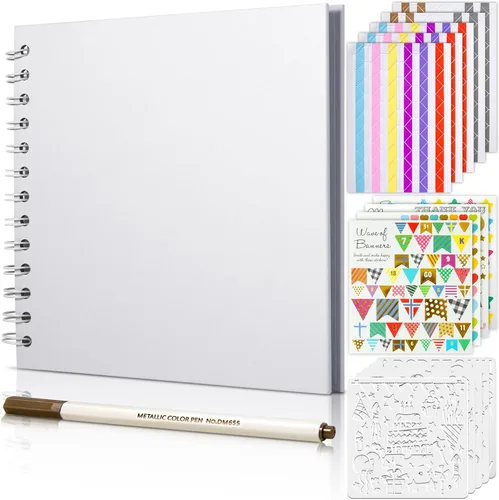 Vista 9 de GOTIDEAL Álbum de recortes de 7 x 7 pulgadas con marcadores metálicos, 40 páginas, álbumes de fotos de papel kraft para bodas y aniversarios
