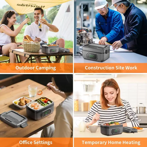 Vista 3 de Fiambrera eléctrica inalámbrica para adultos con temporizador, lonchera recargable autocalentable para hombres y mujeres con contenedor SS de 1.2 L