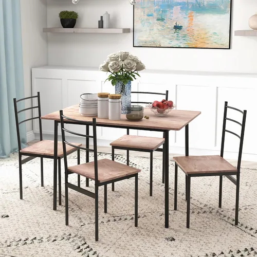 Vista 2 de HOMCOM Juego de mesa de comedor de 5 piezas para 4, mesa y sillas de cocina que ahorran espacio, juego de comedor rectangular con marco de acero