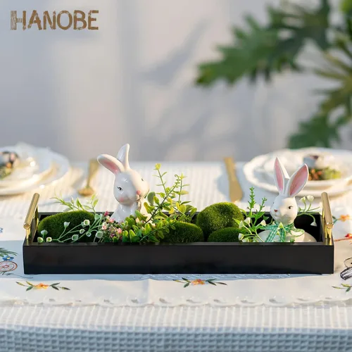 Vista 9 de Hanobe Bandeja rectangular larga y estrecha bandejas decorativas rectangulares portavelas para decoración del hogar, bandeja blanca para centro