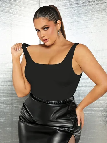 Vista 4 de Verdusa Leotardo básico sin mangas con cuello cuadrado para mujer, talla grande