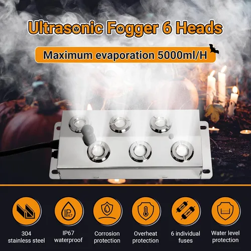 Vista 4 de Mejora de Nebulizador Ultrasónico de 6 Cabezas con Boya, Generador de Niebla Ultrasónico 5000ml/H, Nebulizador de Niebla de 200W, Fuente