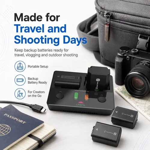 Vista 5 de Cargador de batería de cámara 3 en 1 para Sony NP-FZ100 NP-FW50 NP-BX1, cargador rápido LCD de doble ranura USB-C compatible con baterías de cámara