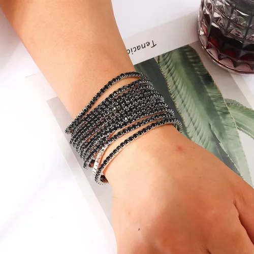 Vista 3 de DIMISHIN Pulsera elástica de diamantes de imitación para mujer, juego de pulsera de tenis de cristal apilable