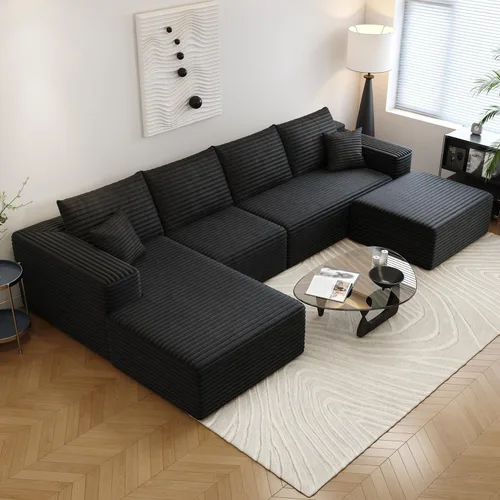 Vista 29 de Sofá seccional Cloud de 107.5 pulgadas con diván en forma de L, sofá modular moderno con asiento profundo, sofás tapizados para sala de estar Camello