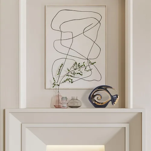 Vista 3 de Figuras de peces de cerámica de oro negro, decoración costera del hogar, centros de mesa modernos del océano para sala de estar, comedor, baño