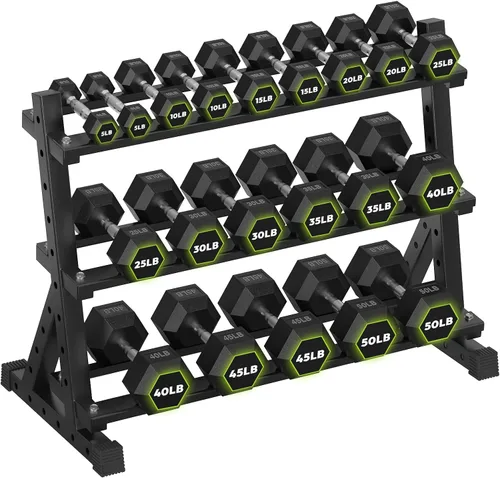Vista 15 de HANDBODE Dumbbell Set with Rack, Rubber Coated Fixed Dumbbells 360-790 lbs Heavy Duty Hexagonal Weights, Non-Roll Hexagon Shape for Stability
