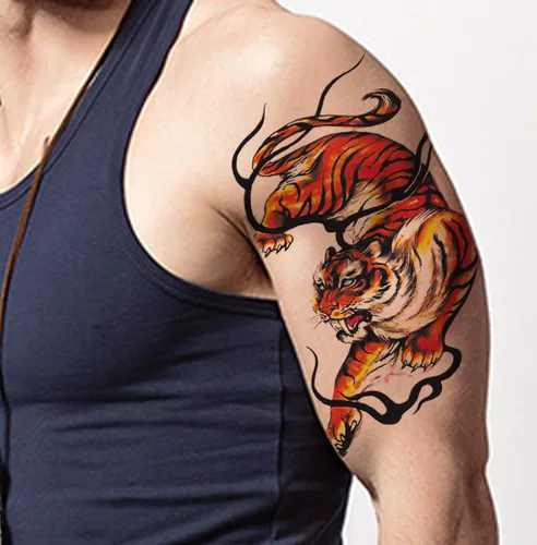 Vista 2 de 12 hojas de tatuajes falsos en el pecho, brazo, hombro, tatuajes, arte corporal, mangas de 5.9 x 8.3 pulgadas, tatuajes temporales impermeables