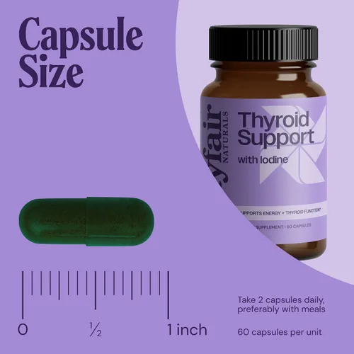 Vista 6 de Apoyo tiroideo con yodo, suplemento natural para mujeres y hombres, apoya la energía y la salud de la tiroides, 60 cápsulas