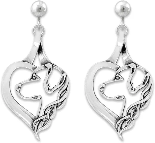 Vista 4 de Pendientes de plata de ley con diseño de corazón dorado para madres Golden Retriever