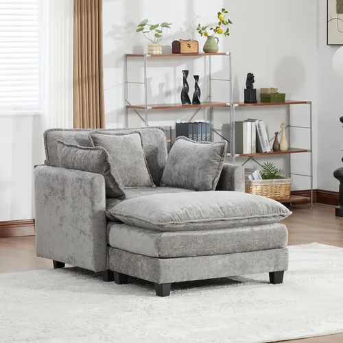 Vista 328 de Sofá seccional modular verde de 111.5", sofás seccionales grandes de 3 plazas para sala de estar, sofá nube oversized de tela chenille con otomana