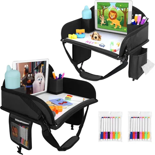 Vista 18 de 2 piezas Bandeja de viaje para niños, bandeja para asiento de coche para niños Viaje, Esenciales de viaje en carretera para niños con kit de dibujo