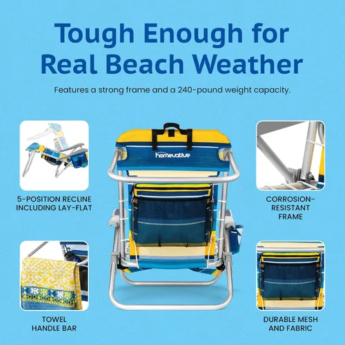 Vista 6 de Homevative XL Cooler+ - Silla de playa plegable tipo mochila, sol, paquete sunshine
